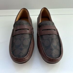 Men's Coach Signature C Brown Leather Loafers, size 7